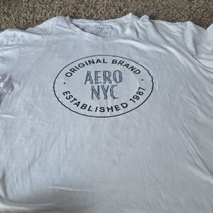 Aeropostale White Short Sleeve Tee with Blue and Black Aero NYC Logo